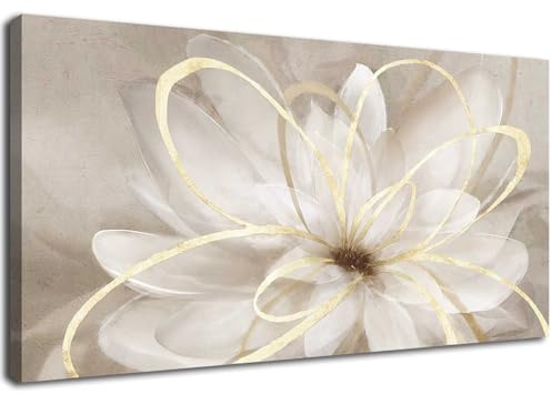 Kureful Canvas Wall Art for Bedroom/Gold Flowers Canvas Pictures/Modern Home Decorations for Living Room Kitchen Office 20x40 Inch