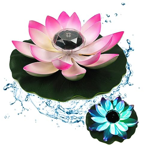 Luci Solari per Stagno Luci Solari Galleggianti Bianche per Laghetto, Luce Solare Fiore di Loto per Piscina Luce Galleggiante di Loto Luce Solare Impermeabile da 11.02 Pollici con Gancio - Colorata