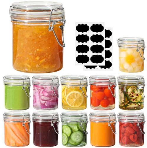 ComSaf 8oz Glass Jars with Airtight Lids (Value Pack of 12), Bulk Cylindrical Jelly Jars for Complete Pantry Organization, 240ml Small Canisters for Sourdough Discard, Spices, Crafts & More