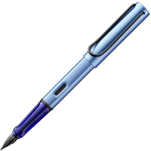 LAMY AL-star leichter Füllhalter 0E1 aus Aluminium in aquatic mit ergonomischem Griff und polierter Stahlfeder Strichbreite Mittel, inkl. Tintenpatrone T 10 blau