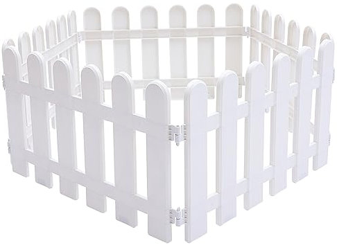 Angoily 30 Pcs White Plastic Picket Fence Panels - Total Length 98 Inch, Border for Garden, Lawn Edge, Christmas Tree & Fairy Garden Decor