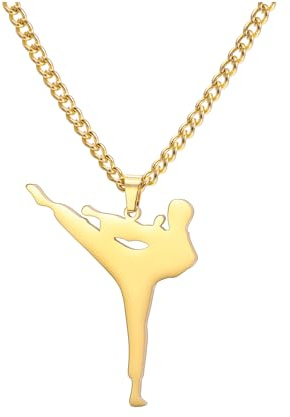 Amaxer Sports Kung Fu Necklace Martial Arts Bodybuilder Fitness Athletic Jewellery Pendant Chain Necklace for Sports Lovers (style1-gold)