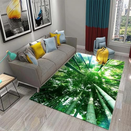 XINRUYI 3D Grüner Bambus Wald Bambusteppich Wohnzimmer Schlafzimmer Küche Bad rutschfeste Matte Dekoration
