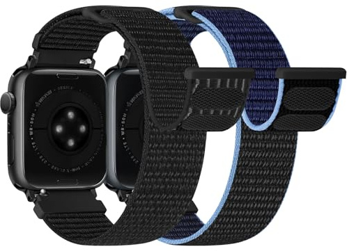 Runostrich Nylon Sport Strap Compatible with Apple Watch Strap 49mm 46mm 45mm 44mm 42mm 41mm 40mm 38mm Women Men, Adjustable Solo Loop Bands for iWatch Series 11 10 9 8 7 6 5 4 3 SE Ultra, 2 Pack