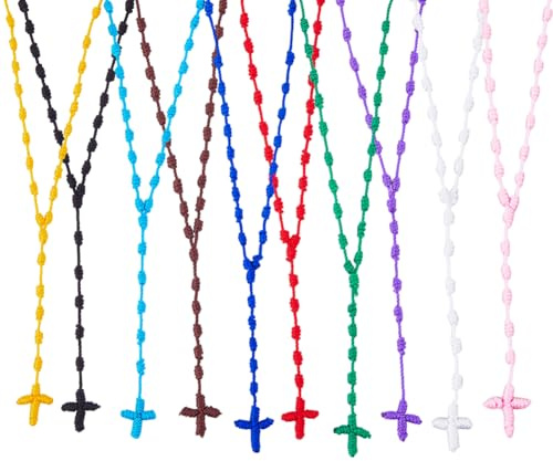 DICOSMETIC 5 Pezzi Collana Rosario Annodata Fatta a Mano Collane Rosario Annodate 29,13 Pollici/74cm Cordino Rosari Collana Cordino Nylon Croce Rosario Nylon Perline Confezione per Regalo di Pasqua