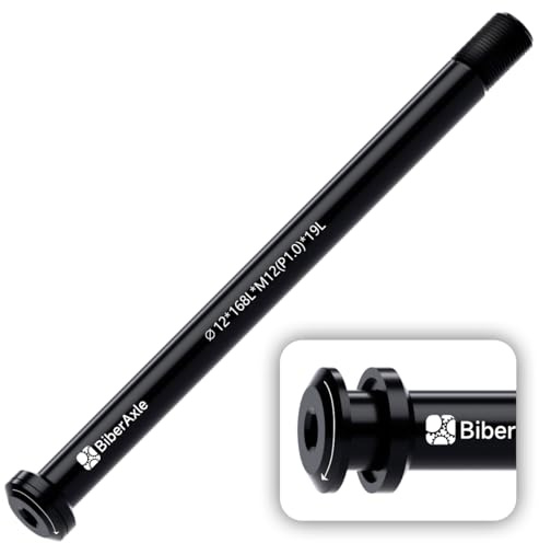 BiberAxle 12mm Steckachsen für Fahrradgabeln und Hinterer Fahrradrahmen, Mountainbike und Rennräder Aluminiumlegierung Naben Adapterachse, (Gewindesteigung: 1.0 mm/Länge: 168mm)