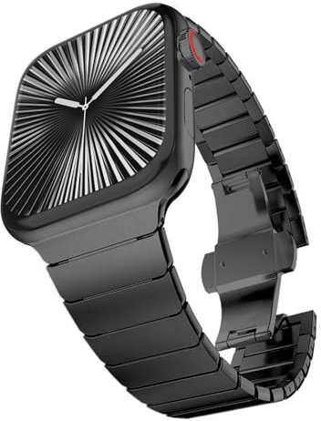CHANCHY Rostfritt stålband kompatibelt med Apple Watch serie 10 band för män länkarmband 42 mm 41 mm 40 mm 38 mm metallrem med vikbart lås för Apple Watch 10 9 8 7 6 5 4 SE 3 2 1, svart