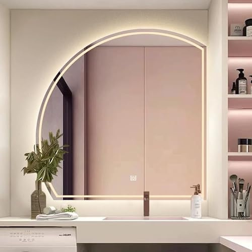 Specchio Semicerchio con LED, Specchio da Bagno Retroilluminato，Specchio da Parete Illuminato Moderno, 3 Colore Dimmerabile, Specchio Cosmetico Antiappannamento, Specchio A Mezza Luna(Natural,50cm/19.