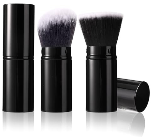 2stk Einziehbarer Make-up-Pinsel, Reise-Gesichtspuderpinsel Mehrzweck Kabuki-Gesichtsrougepinsel Grundierungspinsel für Kosmetik Sonnenschutz Polieren Bronzer (Schräger Kopf und Flacher Kopf)