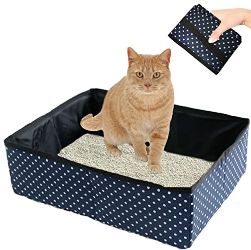 Katzentoilette Reise Faltbar, Tragbare Katzenklo Reise für Kitten, Wasserdicht, Einfach zu Säubern, Nützlich Katzentoilette für Haustiere Reisen Freien, Camping, Heimgebrauch, Blau, 48 * 39 * 14 cm