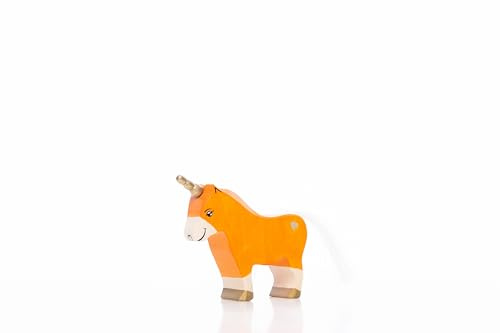 Lilu® Einhorn Pony Stute mit leuchtendem Herz und Schweif, Fabelwelt Holztiere handbemalt, Holzspielzeug aus FSC®-Holz, EN71 und DEKRA Zertifiziert Spielfigur für Kinder - 11cm x 9cm x 2,8cm