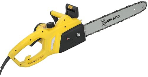 DURHAND 2000W Powerful Electric Chainsaw, 16 Aluminium Blade Portable Corded Chain Saw, 7250rpm Chain Saw for Garden Tree Pruning, 13m/s Chain Speed Auto Chain Lubrication to Cut Wood, Yellow
