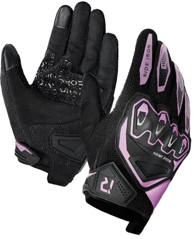 RIDEIRON Guanti moto estivi uomo donna, Traspiranti, Touch Screen, Protezione nocche, comodi guanti da mountain bike antiscivolo per corse fuoristrada Rosa M