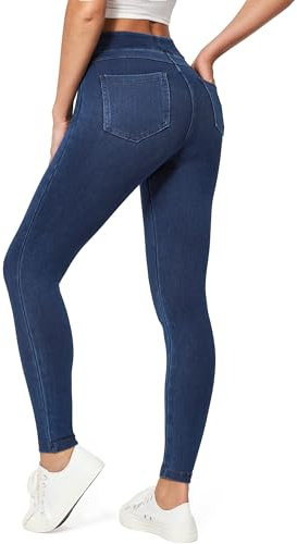 IUGA Stretchy Jeans for Women High Waist Jeggings Tummy Control Skinny Jeans Pull on Leggings with Pockets Trendy Casual(Dark Blue, XX-Large, Sec)