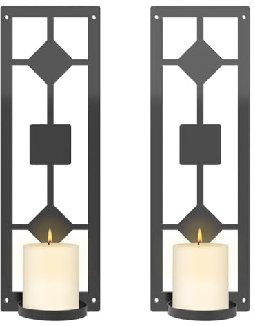 OYEFLY DIY 2 Pcs Wall Sconce Candle Holder,Metal Wall Art (Black)
