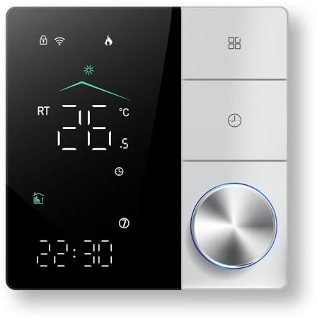 MelkiSmart Wi-Fi Termostato - Serie 18 Termostato con Pantalla Táctil Programable para calefacción por Caldera - Control Remoto Desde Teléfono Móvil Compatible con Alexa,Google Home,IFTTT