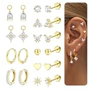 CASSIECA 10 Pares Pendientes Mujer Acero Quirurgico Piercing Oreja Pendientes Dorados Pendientes Aro Oro Piercing Tragus Helix Cartílago Múltiples Piercings Hipoalergenicos para Mujer Hombre