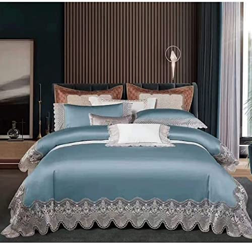 Conjunto de Ropa de Cama de Borde de 4 Piezas Cubierta de Colcha de algodón sábanas de Almohada (D 1.4 * 1.8m)