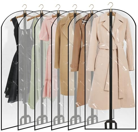AWBEOT 6 Piezas Fundas Ropa Armario Transparentes 60 * 140 cm Fundas de Ropa de PE Bolsas para Ropá a Prueba de Polvo Transpirable Bolsa Portatrajes para Vestidos,Trajes,Gabardina（Grande,Negra）