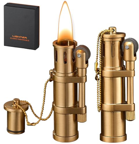 LEKEFETO Juego de 2 encendedores vintage de gasolina, recargables, de aleación de zinc, encendedor clásico con encendido por fricción – Idea de regalo para hombres (sin queroseno)