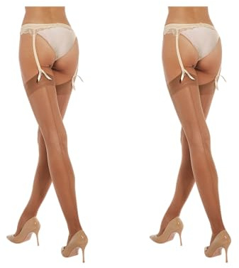 Fiore - Calze velate sexy in nylon con cuciture da donna per uso con reggicalze 20 DEN - Tan 2 paia - M