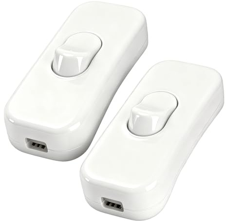 Powice 2X Zwischenschalter,Schnurschalter,Schalter 230V,Kabelschalter,Geeignet für 1 Adrige Netzkabel und Kleingeräte oder Leuchten Kippschalter,Weiß