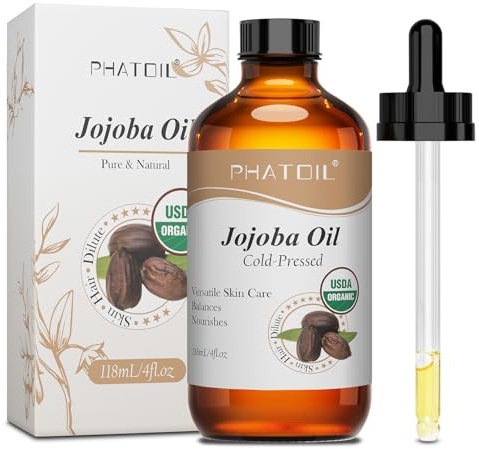 PHATOIL Aceite de Jojoba Bio 118ML, Jojoba Oil USDA Organic 100% Natural Puro para Piel, Cabello, Cuerpo, Uñas - Aceite Corporal Orgánico Hidratante & Nutritivo - Prensado en Frío - Sin Hexano