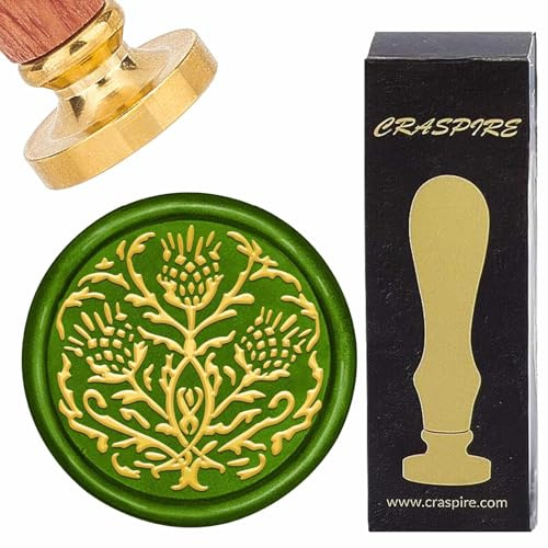 craspire Blumen Wachssiegelstempel Pflanzen Siegelstempel 25mm Retro Vintage Ersatzkopf Aus Goldenem Messing Mit Holzgriff Wachsstempel Für DIY Scrapbooking Einladungen Umschläge Weinpakete Dekor