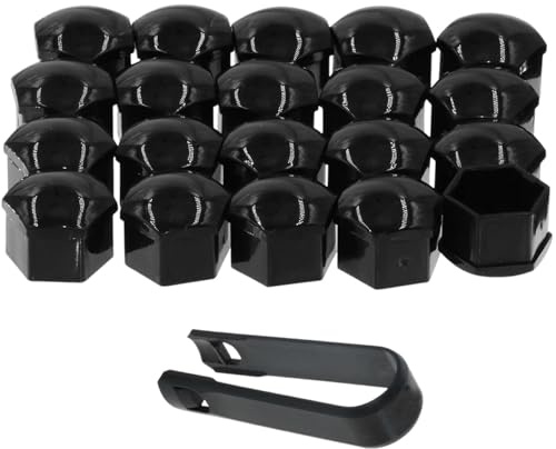 SiumPklay 20 Pcs 17mm ​Wheel Nut Covers​ with Removal Tool - Bolt Caps Hub Screw Cover including 16 Standard Ones 4 Locking Ones,And Removal Tool, Universal Fit for Most Car Models(Black)