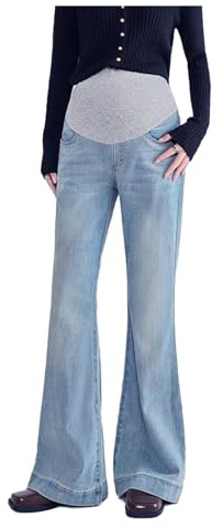 Olamao gravidjeans bootcut med justerbar midja – eleganta denimbyxor med fickor för kvinnor upp till 175 cm – stretch bootcut jeans för gravida kvinnor, Stil 02, M