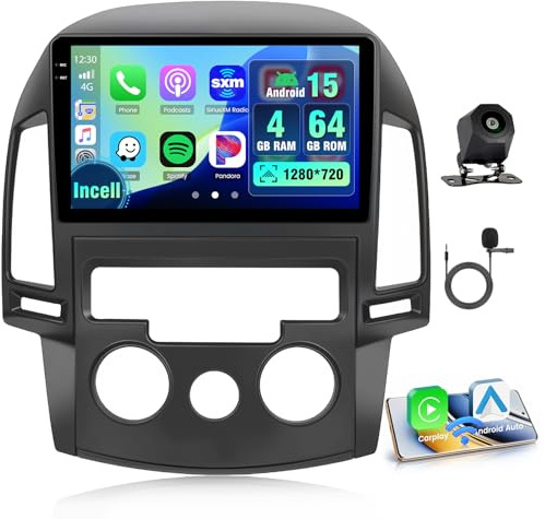 4+64G Android Autoradio med skärm för Hyundai i30 2006-2011(Manuell klimatanläggning) Trådlös Carplay, Autoradio med Navi 9 Tum Incell skärm Android Auto/FM/RDS/Backkamera