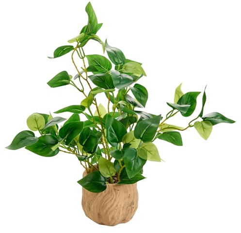Arbolanta 16'' Fake Pothos Plant Decorative Artificial Plant in Yellow Embossed Pot Real Looking Faux Greenery for Modern Home Farmhouse Office Bathroom Bedroom Indoor Decoration