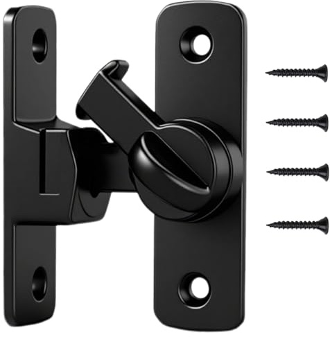 90/180 Degree Door Lock, Flip Barn Door Lock, Small Latch for Lockable Security Sliding Doors Hardware with Screws for Interior Kitchens, Bedrooms, Study, Bathrooms, Cabinet (Black)