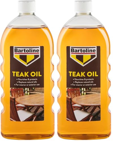 Bartoline Teak Oil 1 l – Deep Penetrating Wood Oil for Outdoor & Indoor Furniture | Garden Furniture, Hardwood Protection & Teak Care (Pack of 2)