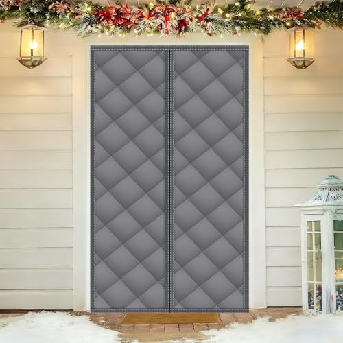 Rideau de Porte magnétique Isolant Thermique, Rideaux Thermiques Anti Froid, Rideau Thermique Porte d'entrée Anti Froid dans Cuisine Maison Isolant Phonique Pas de Perçage Nécessaire(Gray,85x205cm)