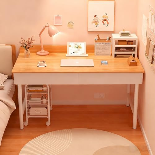 LLNWDNB Escritorio de Computadora de Madera con 2 Cajones Escritorio Pequeño con Patas de Metal Fuertes Mesa de PC para Oficina Sala de Estar y Oficina en Casa B,80CM
