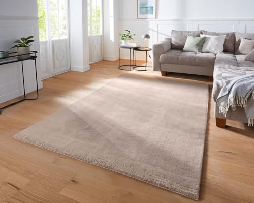 Taracarpet Supersoft kurzflor Teppich Fiona Wohnzimmer Schlafzimmer Kinderzimmer Flur Läufer waschbar rutschfest Uni New Beige 240x340 cm
