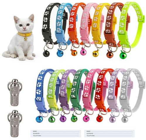 15 Stück Katzenhalsband mit Sicherheitsverschluss, Halsband Katze mit Namen