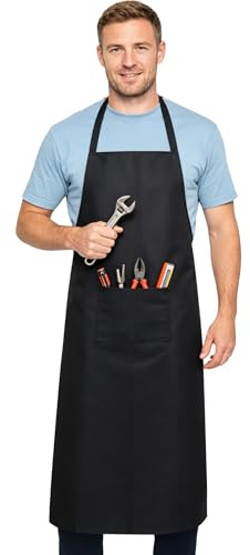 Waterproof Apron with Pockets, Heavy Duty Industrial Work Apron with Extra Long Waist Straps for Men, Women, Chemical Resistant Apron for Automotive Repair, Machining, Butchery, Car Washing, BBQ