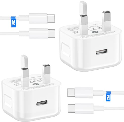 2 Pack USB C Charger Cable and Plug for iPhone 17 16 15 Charger,20W USB C Plug UK with 2M Type-C to Type-C Cable Fast Charging for Apple iPhone17/17 Air/16/15 Plus/15 Pro/15 Pro Max/iPad Pro/Air