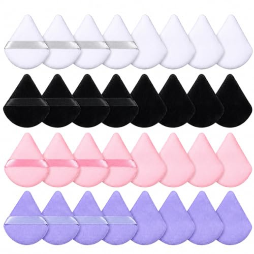 32PCS Dreieck Makeup Puderquasten, Beauty Sponge und Make Up Schwämme, Powder Puff für Gesicht, Nass oder Trocken, Make up Schwamm für Foundation, BB-Creme, Puder und Kosmetik, Dreieck Puderquaste Puf