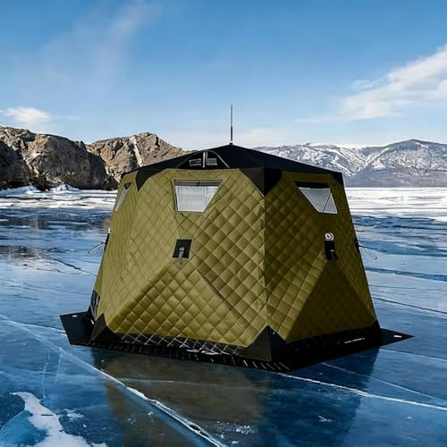 Isolerat popup-isfisketält 3-5 personer hexagonskydd med dragsnöre snabb installation hållbar vindtät för extrem kyla bärbar isfiskeutrustning
