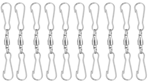 AMUSLESUR Windsock Clips Flexible and Convenient Dual Swivel Hooks 10pcs Stainless Steel 360° Rotatable Hanger Wind Chime Hangers for Crystal and Plants for Home and Party Decorations