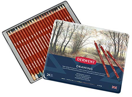 Derwent Drawing Färgpennor, Använd För Att Teckna och Skriva, Set Med 24 Pennor, Perfekt För Illustrationer och Detaljer, Konstnärskvalitet,0700672