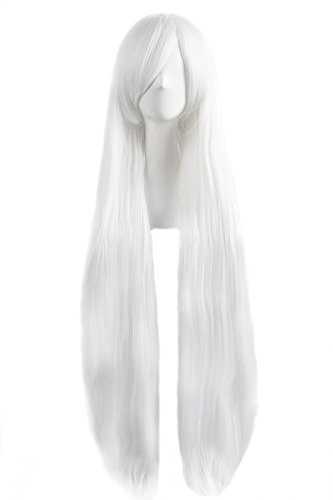 Mapofbeauty 40 Pulgadas/100cm Blanco Traje de Cosplay Peluca Larga Recta Peluca de Moda Fiesta