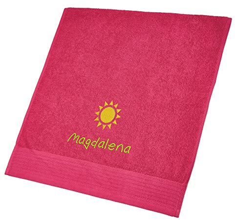 Wolimbo Duschhandtuch Bestickt mit Namen und Motiv - 70x140 cm - pink - weiches Duschtuch personalisiert - Geschenk