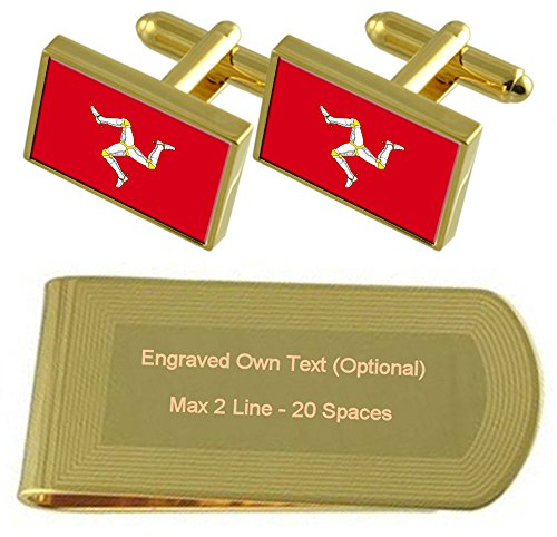 Select Gifts Isle of Man Flagge Gold-Manschettenknöpfe Geldscheinklammer Gravur Geschenkset