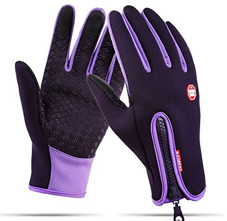 Ytuomzi Winter Gloves Touch Screen Warm Gloves Cold Weather Windproof Cycling Driving Riding Bike Telefingers Thermal Gloves Non-Slip Silicone Gel Adjustable Full Finger Mittens (Purple, X-Large)