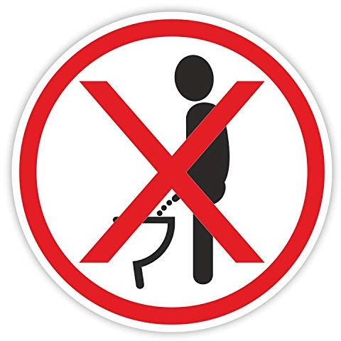 iSecur Toiletten-Aufkleber Bitte im Sitzen pinkeln Ø 9,5 cm - hin298 | Selbstklebender Sticker mit Piktogramm für Badezimmer, Klodeckel, Gäste-WC oder Wand, UV-beständig, putzmittelresistent