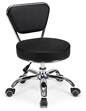 MAYAKOBA Dayton Rolling Stool with Backrest – Black Pneumatic Seat, Adjustable Height 13-15, Ergonomic Design for Home Office, Garage, Gardening, Lab, School, Mechanic Tasks